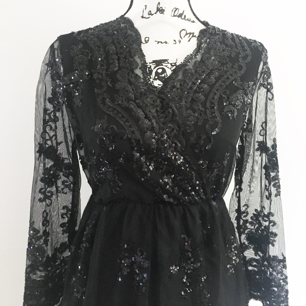 Black All Over Sequin Midi Dress ONE SIZE
